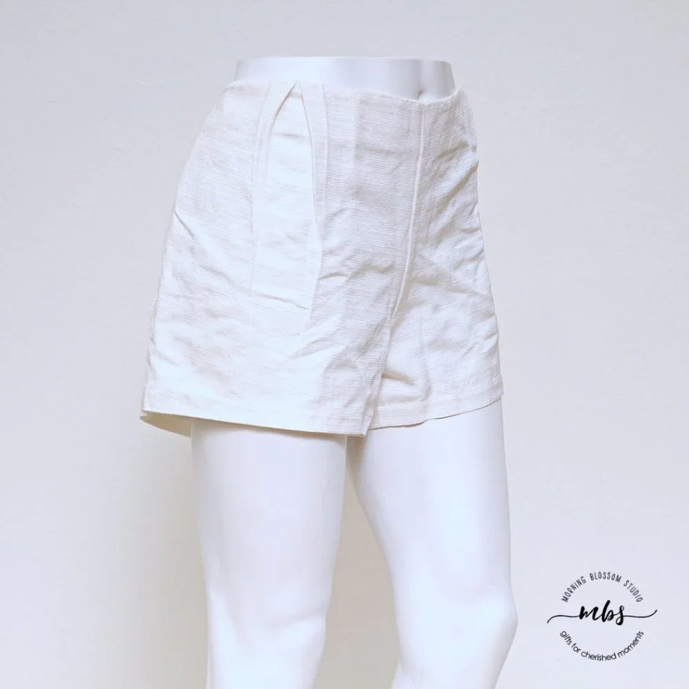 Tory Burch Georgina Silk Linen Cotton‎ Blend High Waist Pleated Shorts